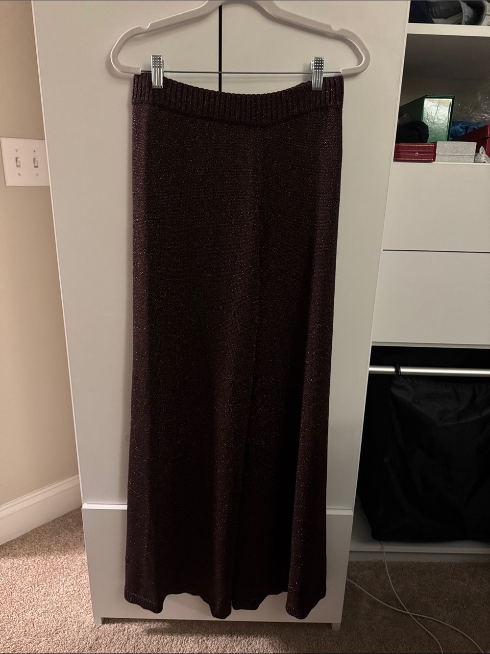 STAUD Knit Sparkle Wide Leg Pants - Brown